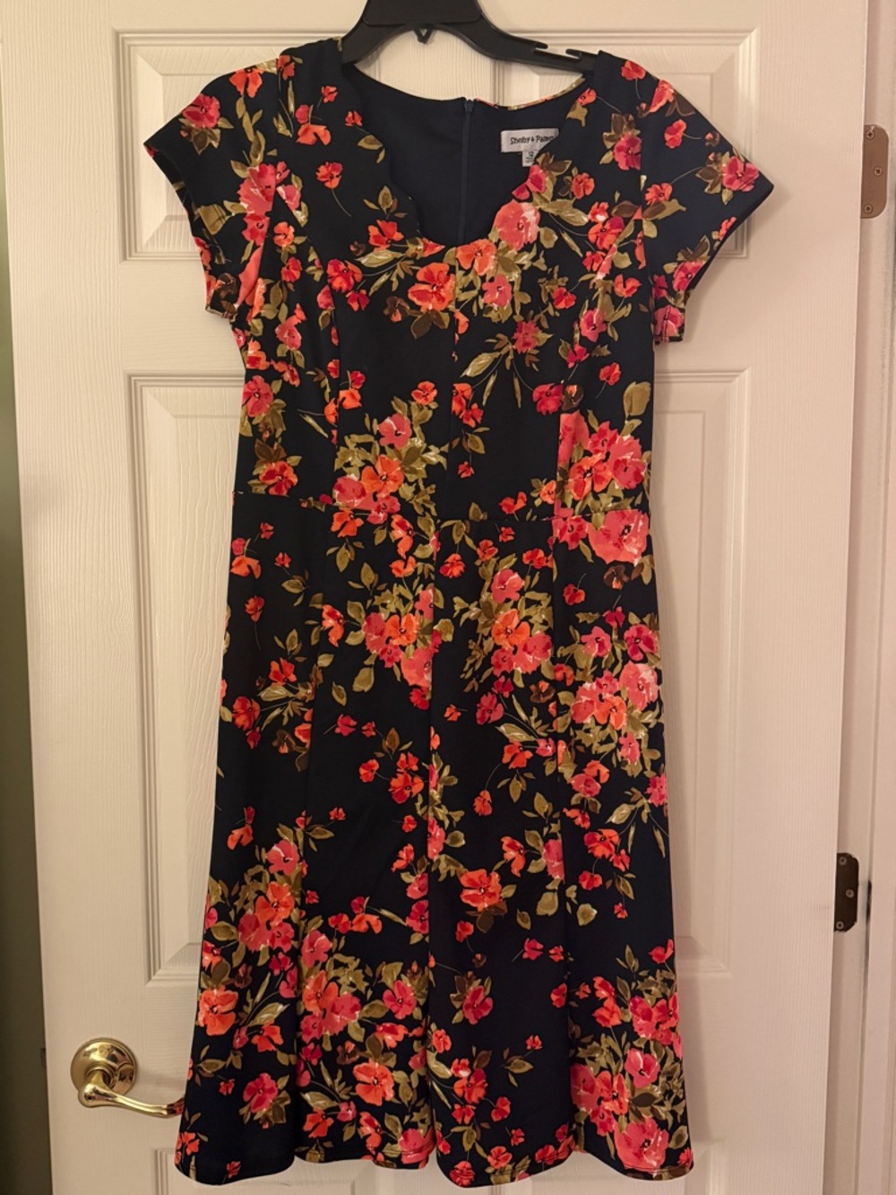 Shelby & Palmer Navy Midi Dress with Pink and Coral Floral Print